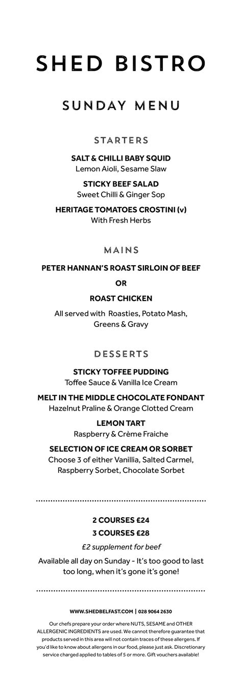 Shed Bistro Sunday Menu (May 2021) v1 | Shed Belfast Bistro