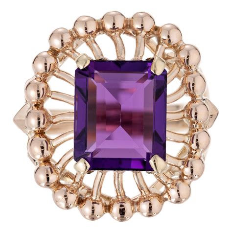Oval Amethyst Rose Gold Scroll Work Ring at 1stDibs