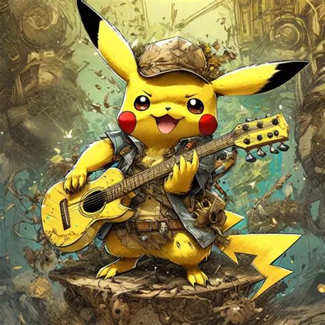 "Biopunk ''Pikachu Pokemon playing Yellow Guitar''