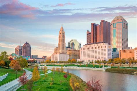 View of Downtown Columbus Ohio Skyline at Sunset Stock Image - Image of ...