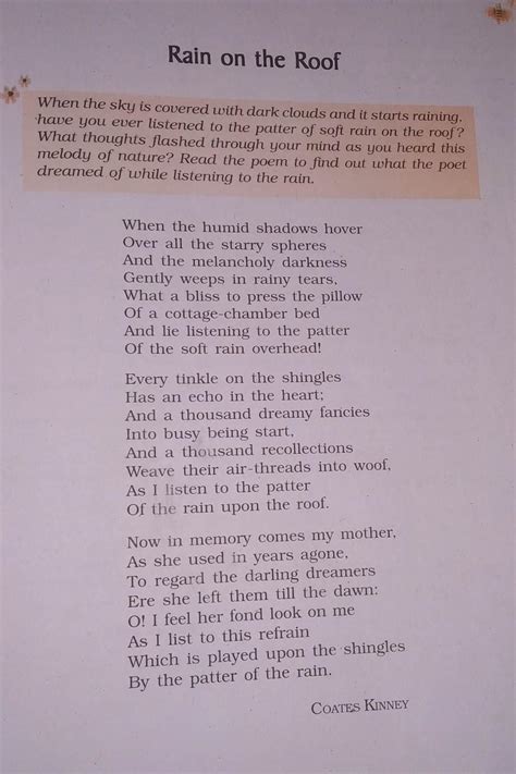 Write the meaning of the poem ' Rain on the Roof ' in simple lines ...