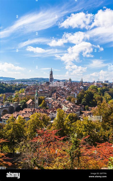 Summer view of Berne old town from mountain top in rose garden, capital city of Switzerland ...