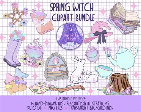 Spring Witch Clipart Bundle, Spring Clipart, Easter Clipart, Pastel ...