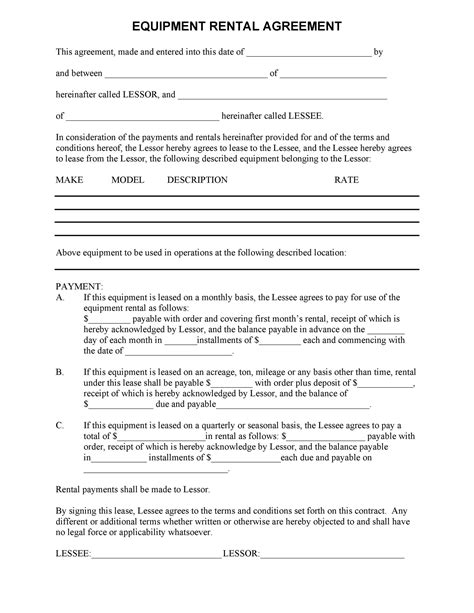 Equipment Lease Contract Template