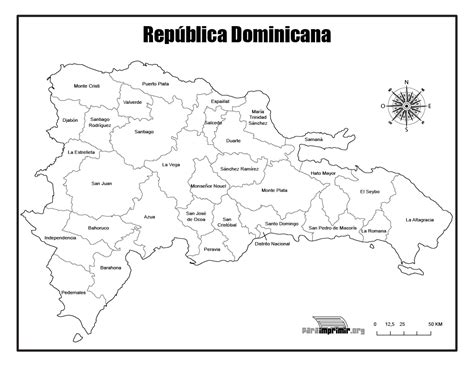 Mapa de Republica Dominicana para imprimir en PDF 2024