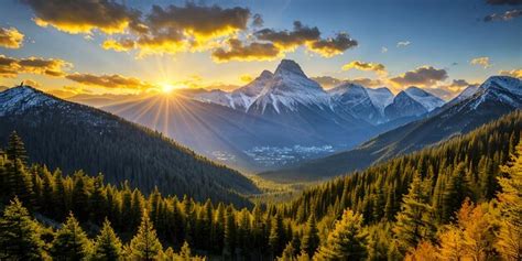 Premium AI Image | Sun rays mountain landscape