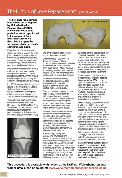 History of Knee Replacements | Wolverhampton Hip & Knee Clinic