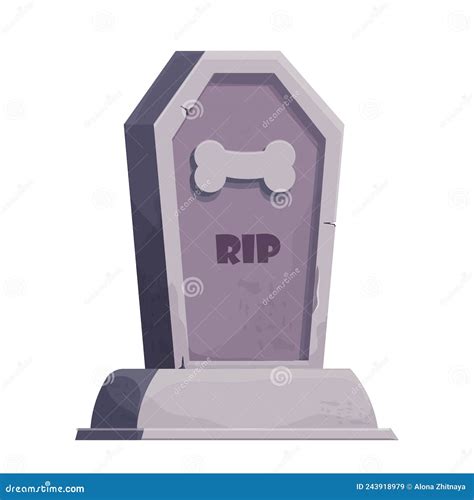 Pet Gravestone, Animal Funeral with Foot Print in Cartoon Style Isolated on White Background ...