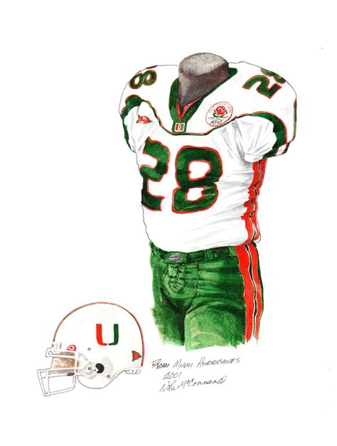 NCAA Miami Hurricanes 2001 uniform original art – Heritage Sports Art