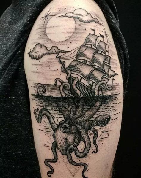 Kraken Attacking Ship Tattoo - TATTOOGOTO