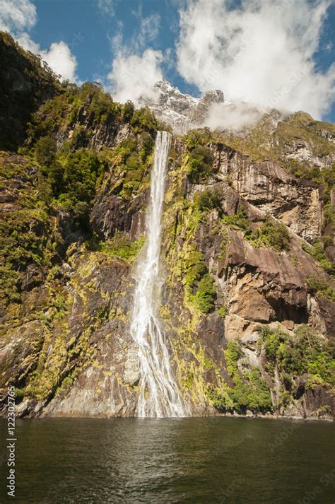 Milford Sound waterfall Stock Photo | Adobe Stock