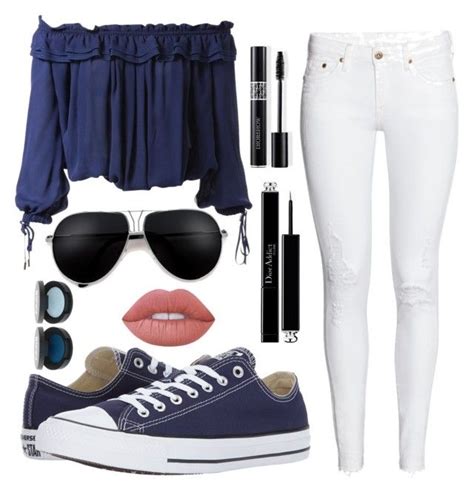 "Navy blue" by marcellina3115 liked on Polyvore featuring Dsquared2, H&M, Converse, Christian ...