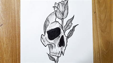 How to draw a skull with flower || Skull drawing || Tattoo drawing ...