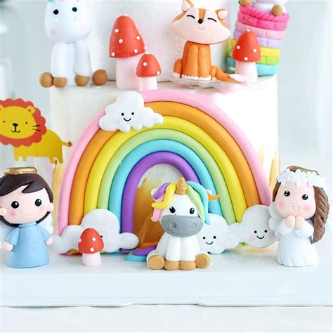 Rainbow Cloud Cake Topper - Colorful Soft Pottery Cupcake Decoration for Boys and Girls Birthday ...