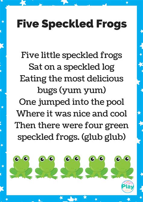 Five Speckled Frogs Activities and Printable Lyrics | Kindergarten ...