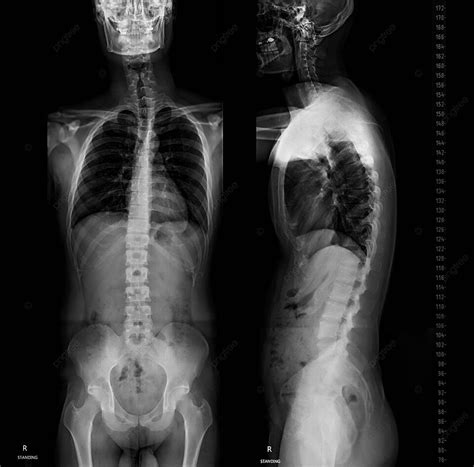 Xray Seluruh Tulang Belakang Untuk Diagnosis Skoliosis Kolom Film Ortopedi Foto Latar belakang ...