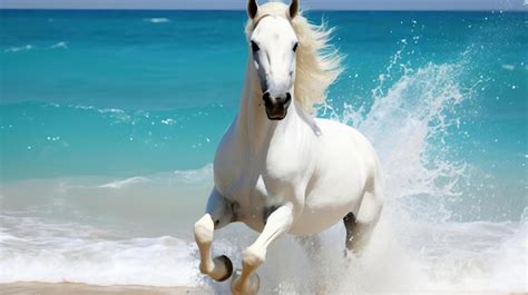 Premium AI Image | Beautiful white horse running on beach