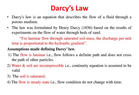 Darcy'S LAW - It's lecture note - Darcy’s Law • Darcy's law is an equation that describes the ...