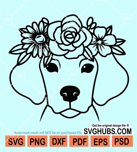 Dog with flower crown svg, dog with flowers svg, floral dog svg, dog ...