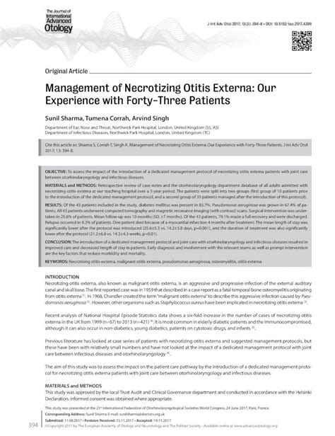 (PDF) Management of Necrotizing Otitis Externa: Our Experience with ...