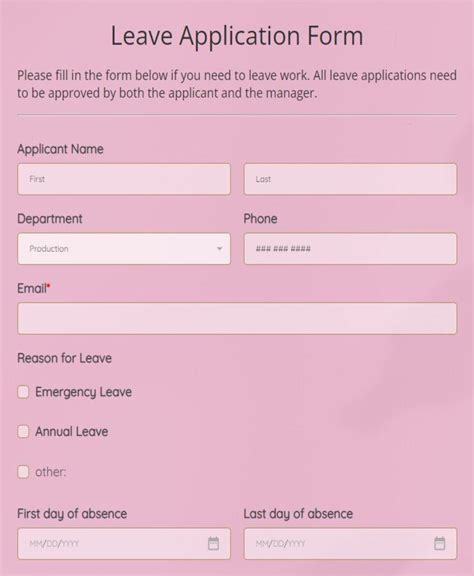 Application Leave Leave Application Form Templates Fillable | My XXX ...