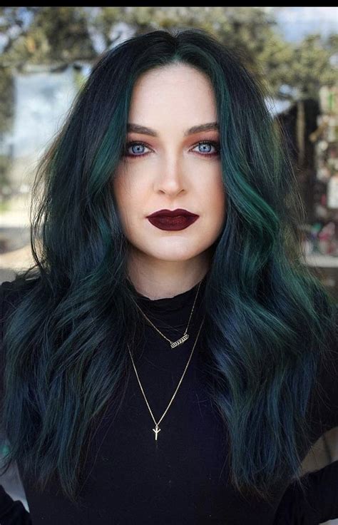 Dark Teal Hair, Black And Green Hair, Emerald Green Hair, Green Hair ...