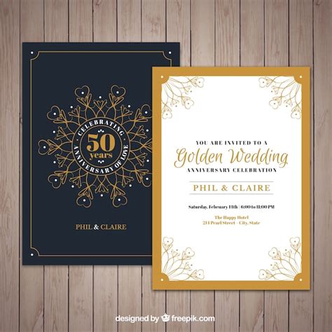 Free Vector | Golden jubilee invitation with ornaments