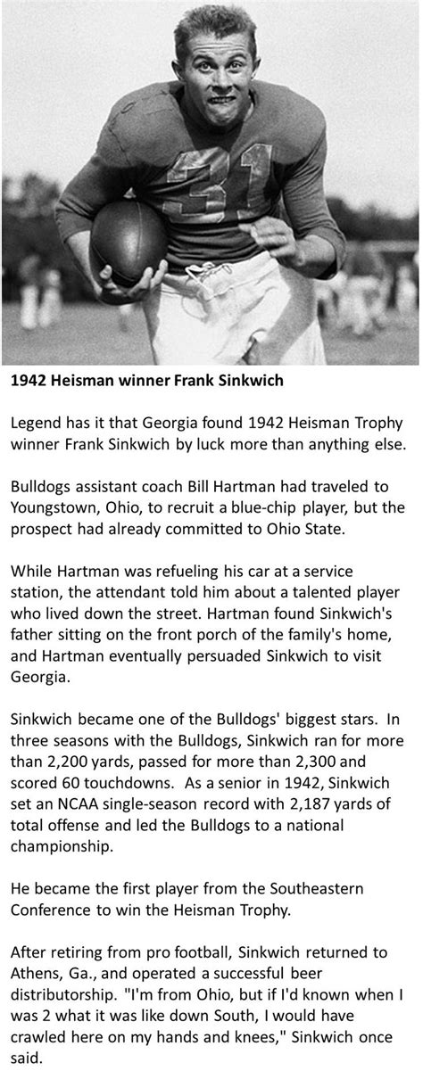 Frank Sinkwich - 1942 Heisman Memorial Trophy Winner - University of Georgia Bulldogs Uga ...