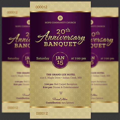 Church Anniversary Banquet Ticket Template | Inspiks Market Ticket Template Free, Event Ticket ...