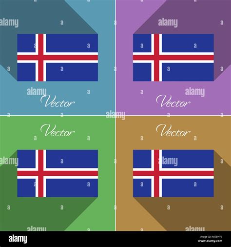 Flags of Iceland. Set of colors flat design and long shadows. Vector illustration Stock Vector ...