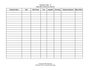 Fillable Online Employee Sign - In Daily Meal Allowance Record Fax ...