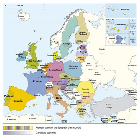 Mapa detallado de los Estados miembros de la Unión Europea - 2007 ...