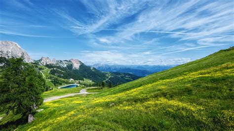 Desktop Wallpapers Austria Oben Nature mountain Sky Lake Grasslands