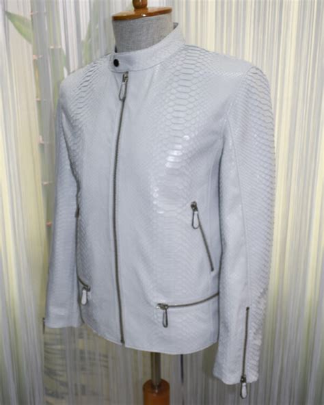 White Genuine Python Leather Moto Jacket - Leather Guys