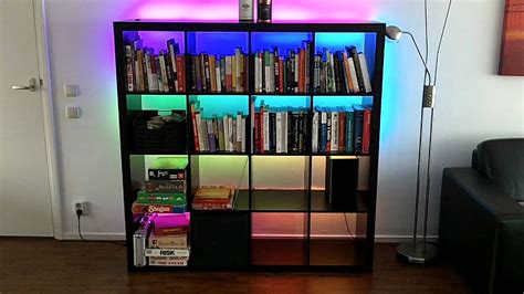 Mood lighting living room, Led shelf lighting, Bookshelves diy