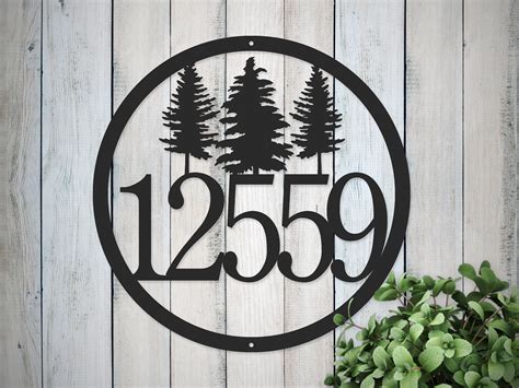 House Number Plaque, Metal House Numbers, Rustic Home Decor, Pine Trees, Address Sign - Etsy ...