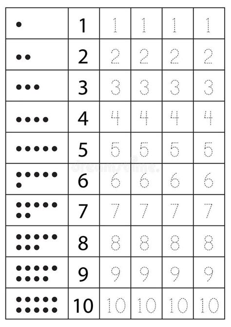 Tracing Number from One To Ten. Preschool Worksheet. Black and White ...