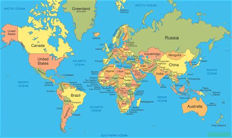 Free Large Printable World Map PDF with Countries - World Map with ...