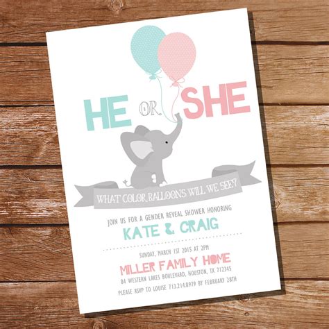 He Or She Elephant Gender Reveal Party Invitation – Sunshine Parties