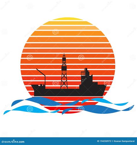 Vector Of Drillship On Sea And Sunset In Background Stock Vector - Illustration of crane, orange ...