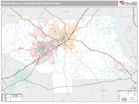 Auburn-Opelika, AL Metro Area Wall Map Premium Style by MarketMAPS