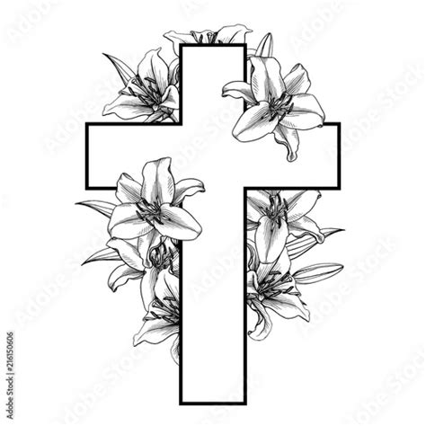 Top 95+ Images Cross With Flowers Clipart Black And White Updated