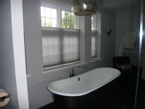 Grey Bottom Up Luxaflex Duette blinds for bathroom privacy