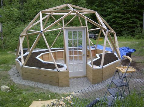 2V Geodesic Dome Greenhouse built with 2x4 beams and pipe hubs. It has ...