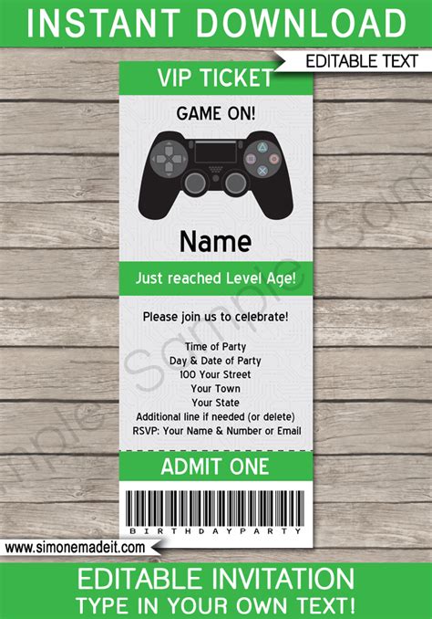 Playstation Party Ticket Invitation Template | Video Game Theme Invite