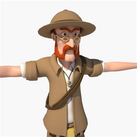 cartoon explorer character rigged 3d model