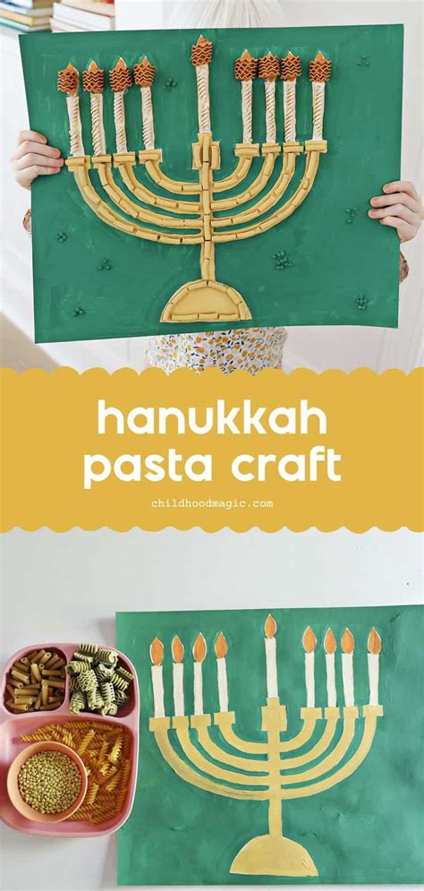 Hanukkah Craft - A Pasta and Lentil Menorah - Childhood Magic