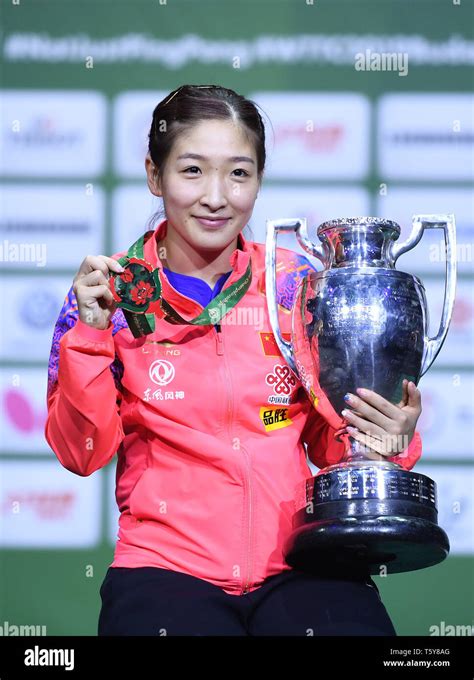 Budapest. 27th Apr, 2019. Gold medalist Liu Shiwen of China poses for photo during the awarding ...