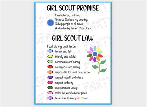 Girl Scout Promise and Law Daisy Flower Printable Instant - Etsy UK