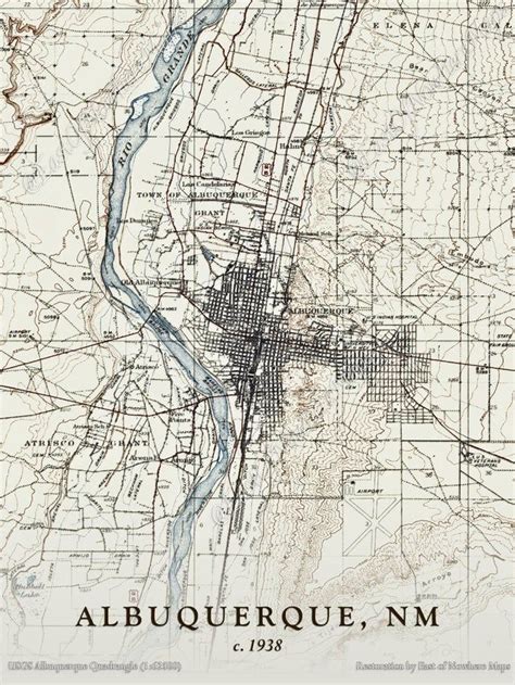 1938 Topographic Map of Albuquerque (Restored) - Albuquerque | Topographic map, Albuquerque map ...